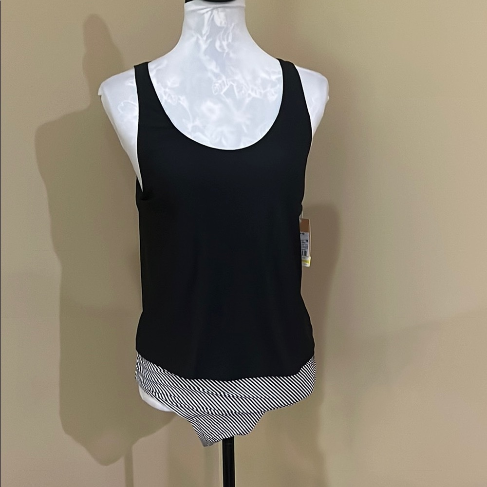 Kona Sol Black Tankini  Top with Striped bottoms size small